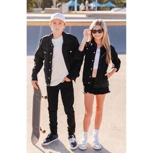 Beau Hudson Kids Unisex Black Distressed Denim Jean Jacket Size 5 New